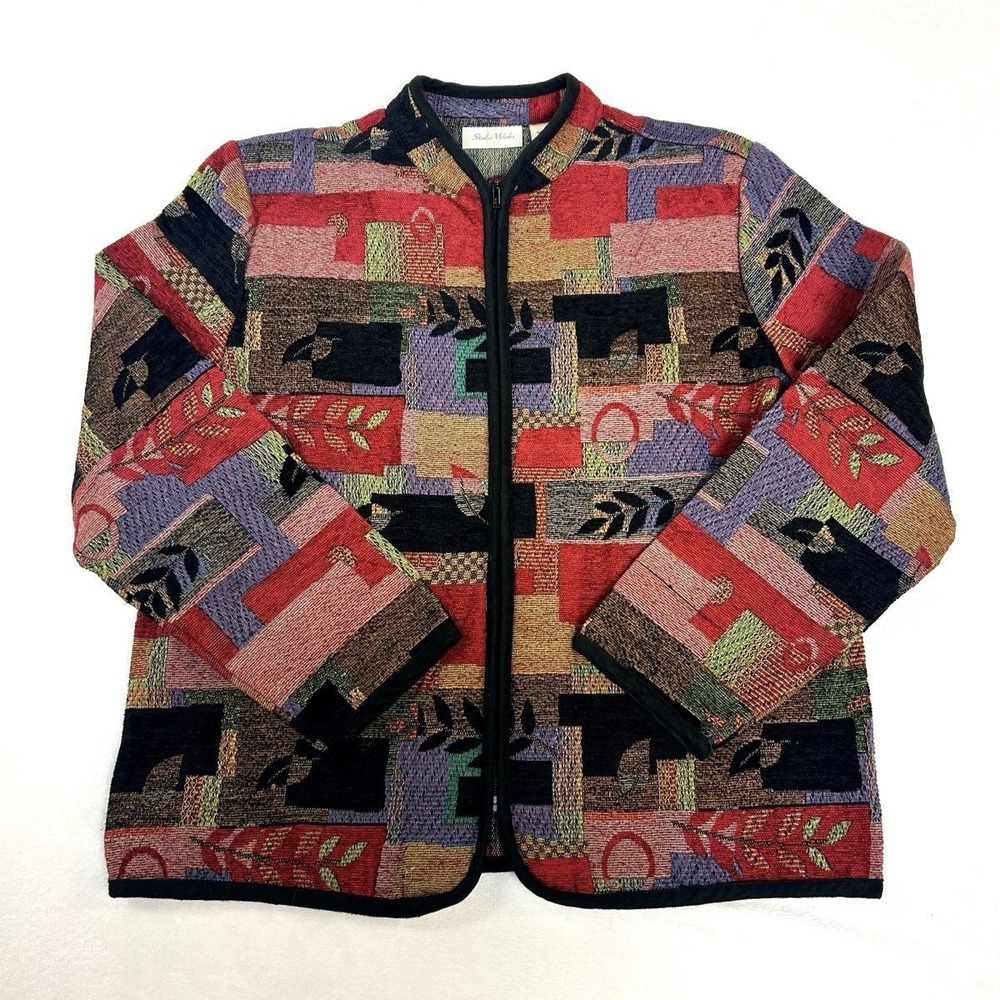 Vintage Studio Works Tapestry Jacket Women's M Zip Patchwork Floral Boho